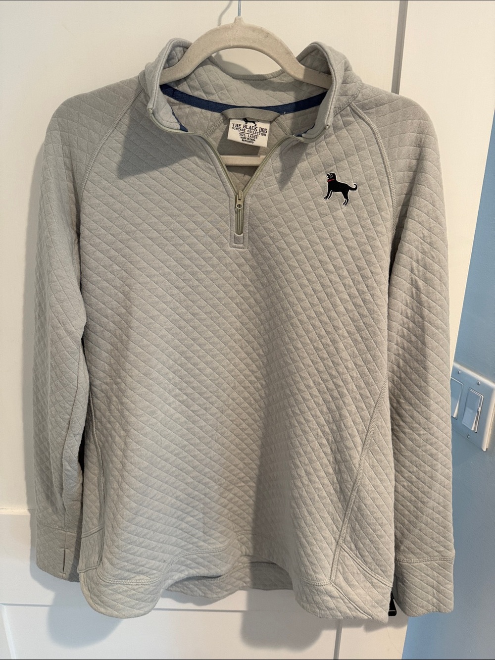 The Black Dog Light Gray Quilted Half-Zip with Dog Patch